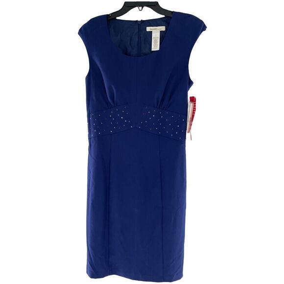 Laundry By Design Sheath Dress Women Size 6 Pleated Rhinestones Capped Sleeves - Picture 4 of 8